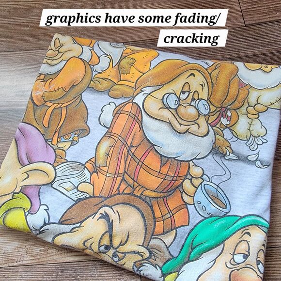 VTG Seven Dwarfs Sleep T Shirt Disney One Size "We're All Grumpy In the Morning" - Picture 9 of 10
